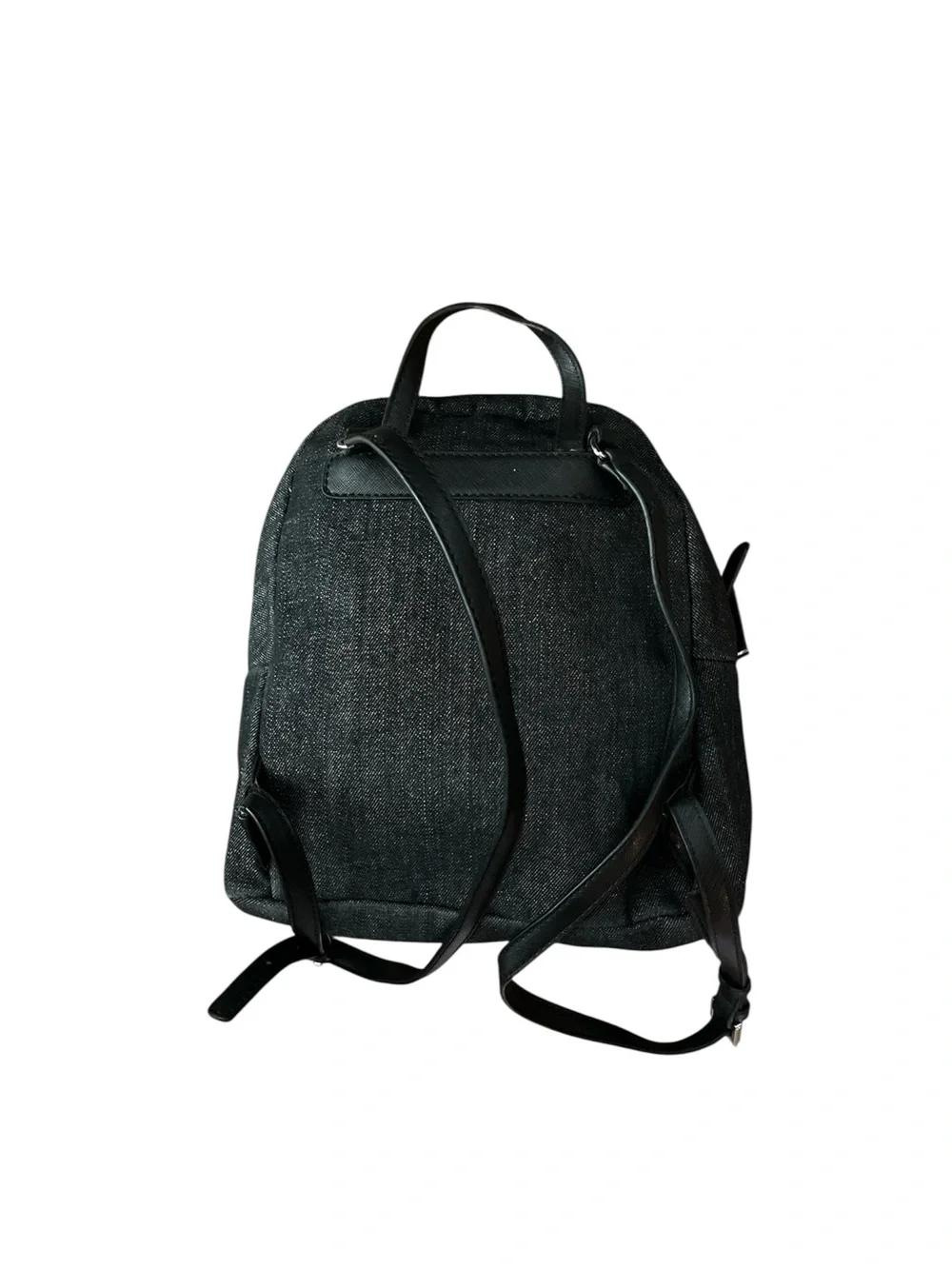 GUESS Black Denim Backpack with Red Logo Patch